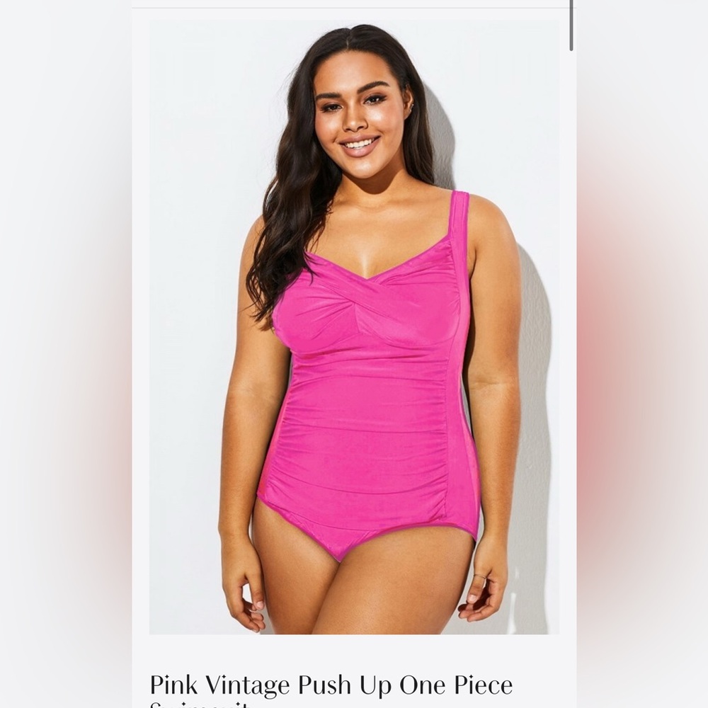 NWT $43 Meet Curve Vintage Push Up One Piece Swimsuit - Pink, Women’s Size 2XL
